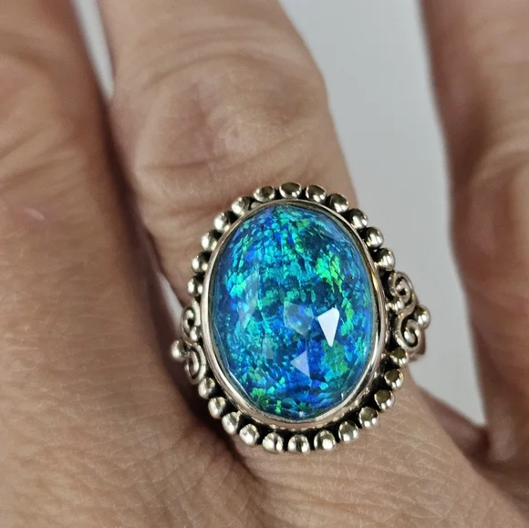Genuine Sajen Australian Opal Doublet Ring in Sterling Silver Size 7! NWOT - Picture 6 of 10